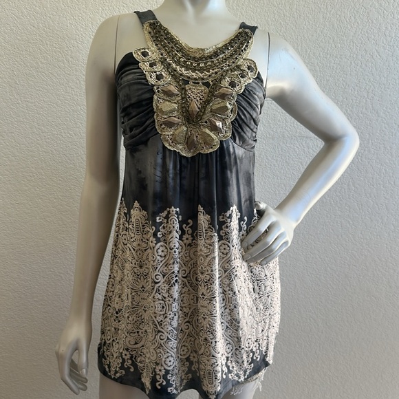 Y2K Venus Women's Size M Embellished Boho Tank Top Tunic - Picture 4 of 11